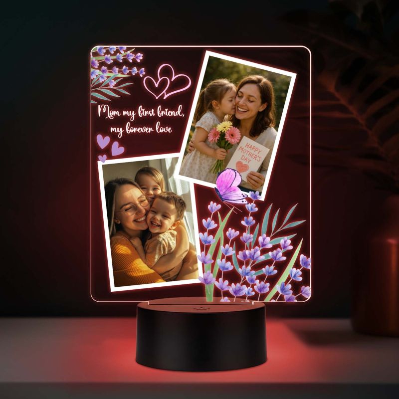 Personalized Mom “My First Friend” Engraved Night Lamp with Automatic Color Changing Light & USB Powered